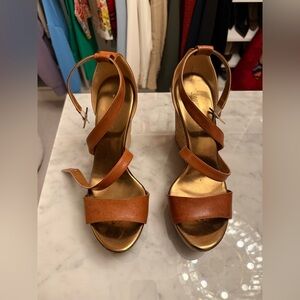 Jimmy Choo- Size 41.5 Wedge Cork Elegant Tan Strappy Sandals